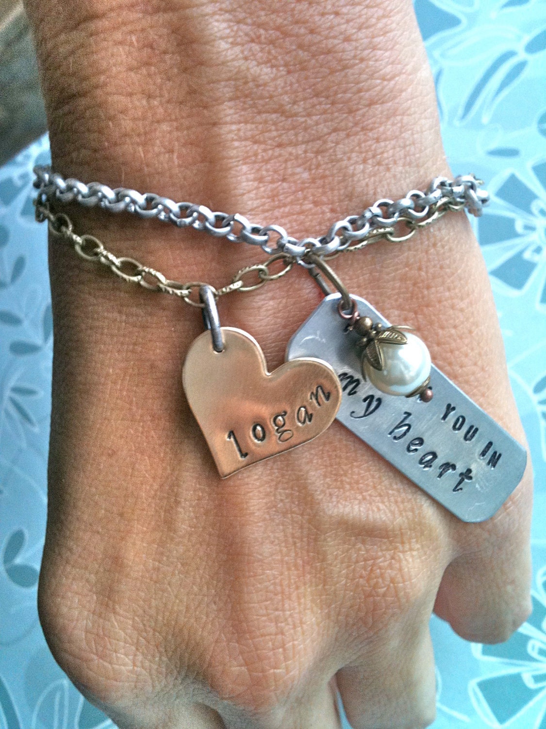 Custom Listing For Natalie...I  Carry You In My Heart....Brass Heart Hand Stamped Bracelet