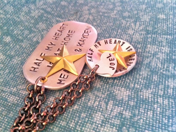 Wear It Proud-Half My Heart Is At Home...Hand Stamped Dog Tag Necklace-Men's Version