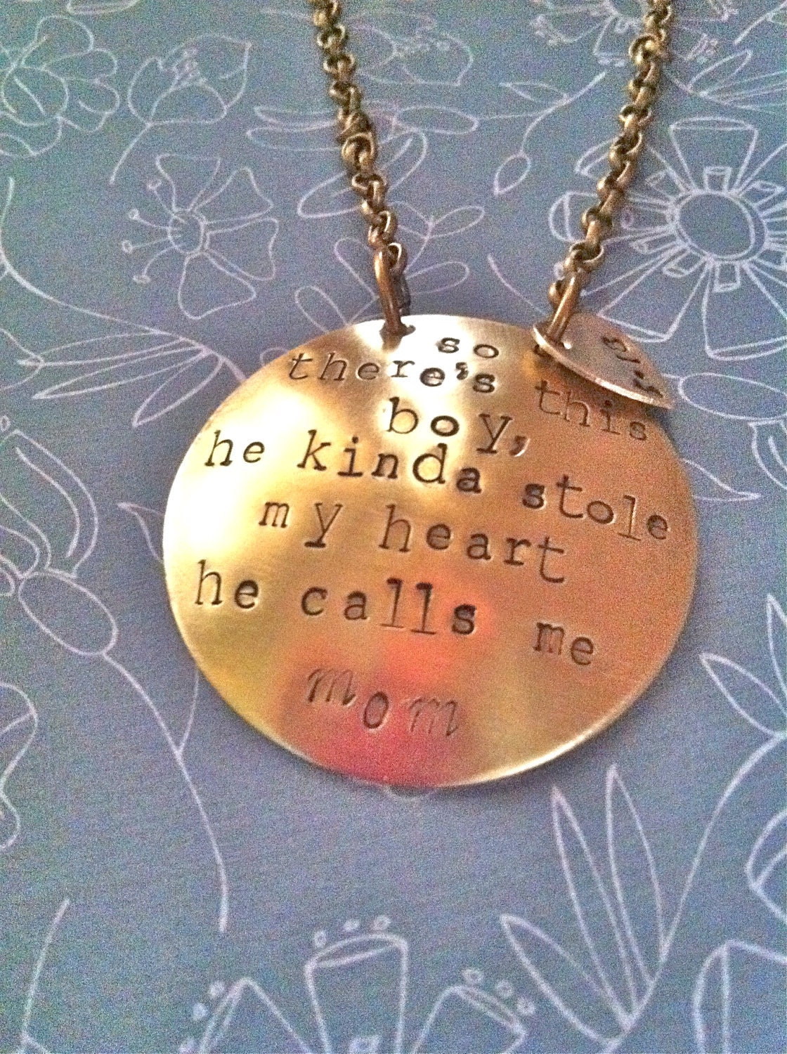 NEW-So there's this boy/girl he/she kinda stole my heart. He/she calls me mom...Hand Stamped Necklace