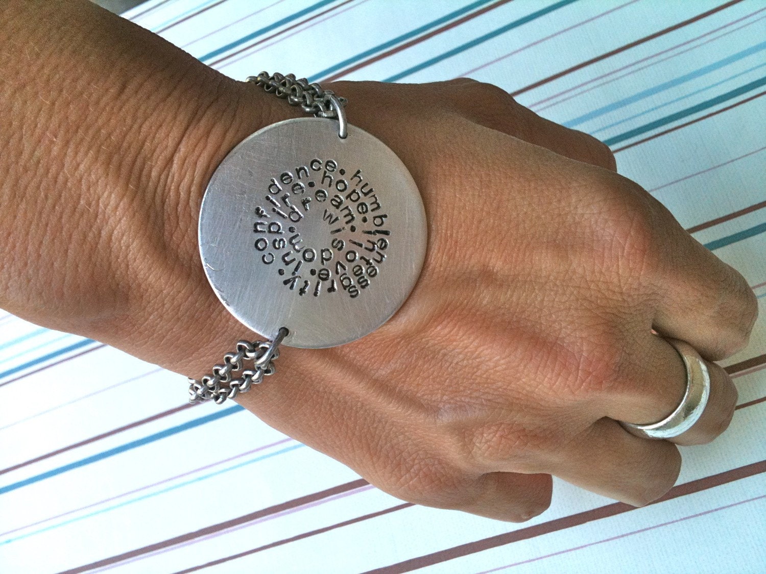 Big.Bold.Beautiful...Make A Statement Circle...Hand Stamped Bracelet