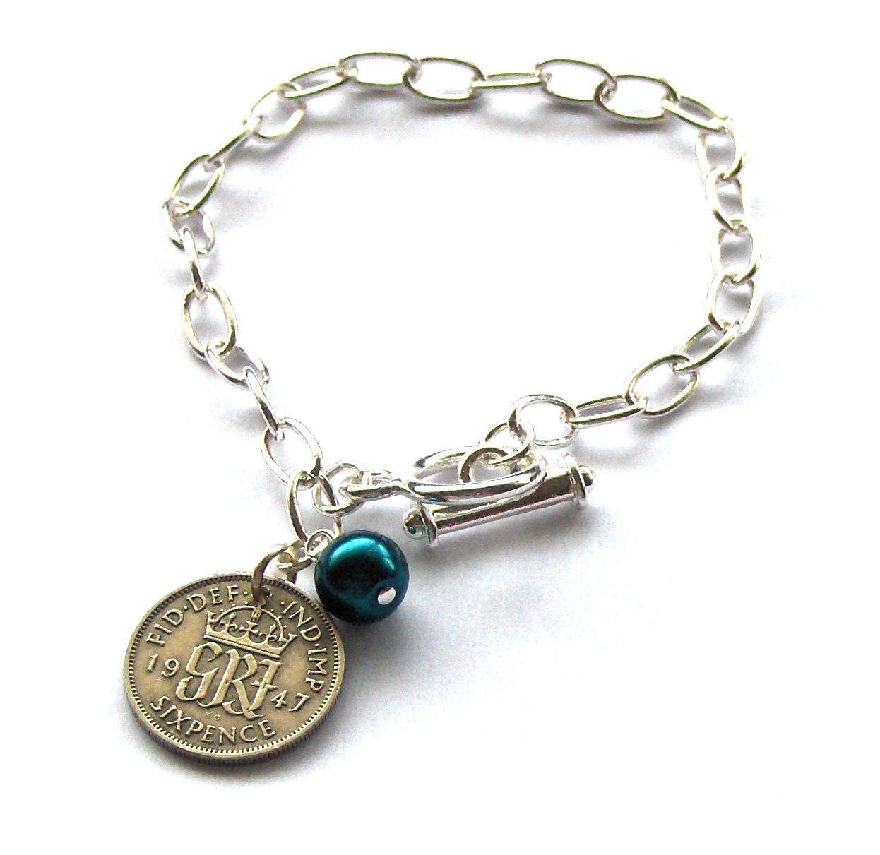 Sixpence Bracelet: 1947, Six pence, Bridal Jewelry, Lucky Charm Bracelet