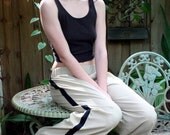 Cotton Pajama Pant Khaki Military Aviation Black Stripe Stovepipe Leg Low Rise Sleepwear Lingerie