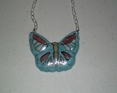 Light Aqua and Rose Butterfly Necklace with Crystals