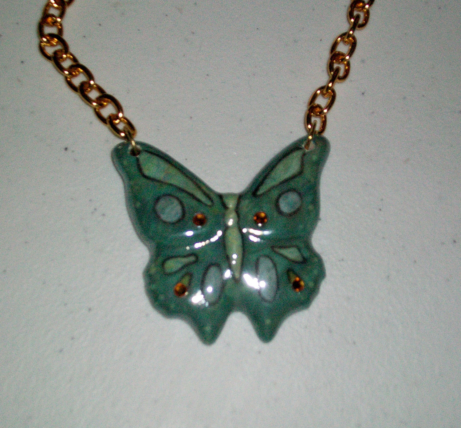 Blue Spruce Butterfly Necklace with Crystals
