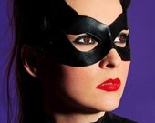 Black Catwoman Leather Mask with Little Cat Ears Batgirl Masquerade Fetish Comic Con Cosplay Superhero Halloween Costume