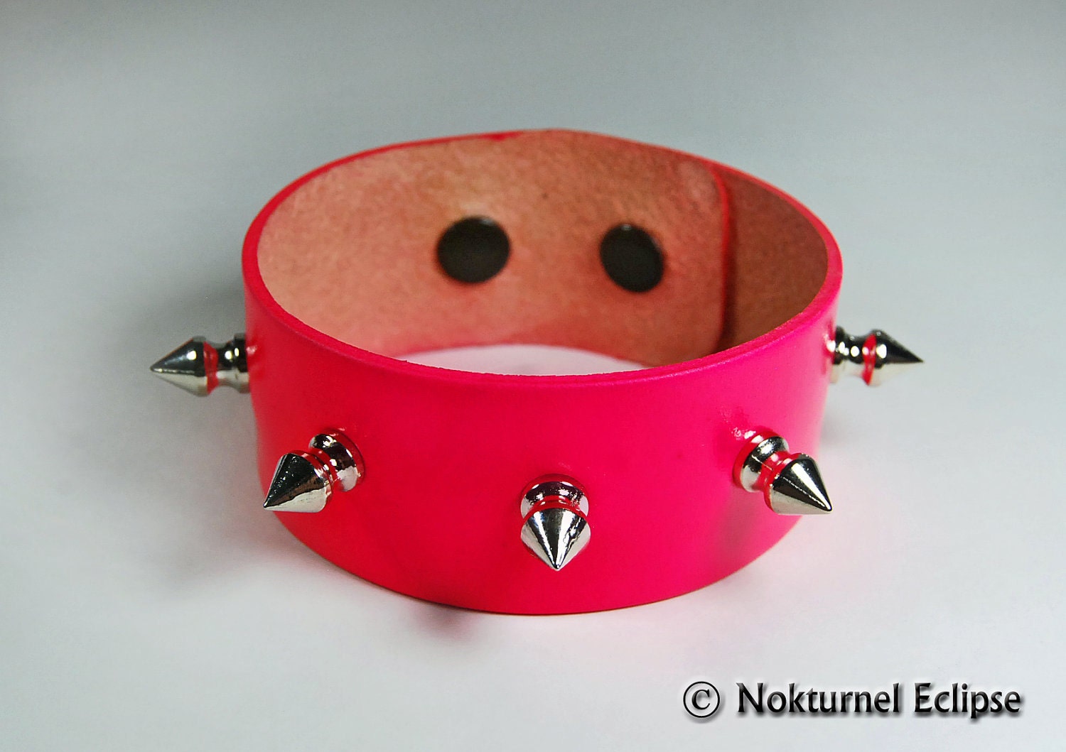 Flourescent Hot Pink Spiked Leather Wristband Bracelet Cuff w/ 1/2 Inch Spikes  - Rock Cyber Metal Rave Punk Gothic Industrial Fetish Wear
