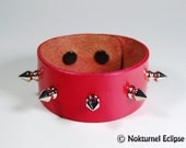 Metallic Red Spiked Leather Wristband Bracelet Cuff with 1/2 Inch Spikes  - Rock Cyber Metal Rave Punk Gothic Industrial Fetish Leather Wear