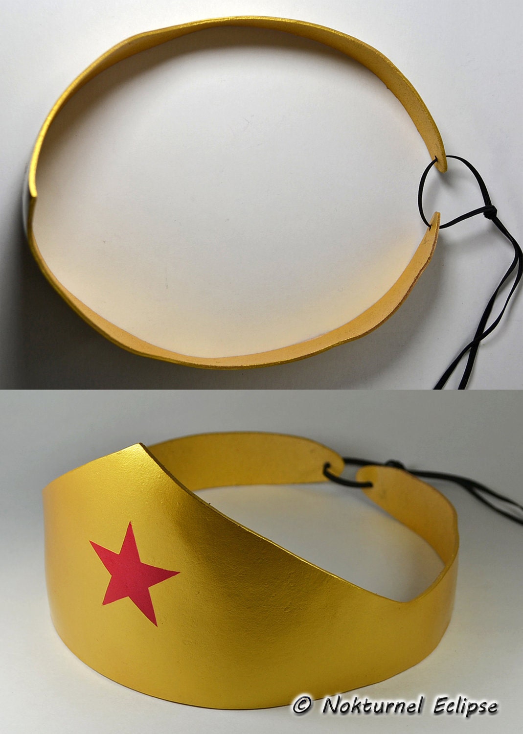 Wonder Woman Gold Leather Tiara Head Piece & Cuffs Set - Halloween Comic Con Dragoncon Geek Fantasy Adult Super Hero Costume Accessory