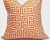 Orange Pillow Cover 26x26 Euro Sham Home Decor Accent Pillow 26" Tangerine, White Greek Key ONE