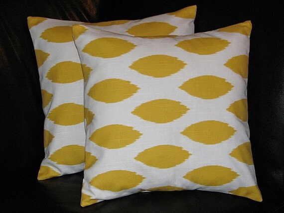 Items similar to Yellow Pillows Euro Shams Decorative Pillow Covers set of TWO IKAT 26 inch ...
