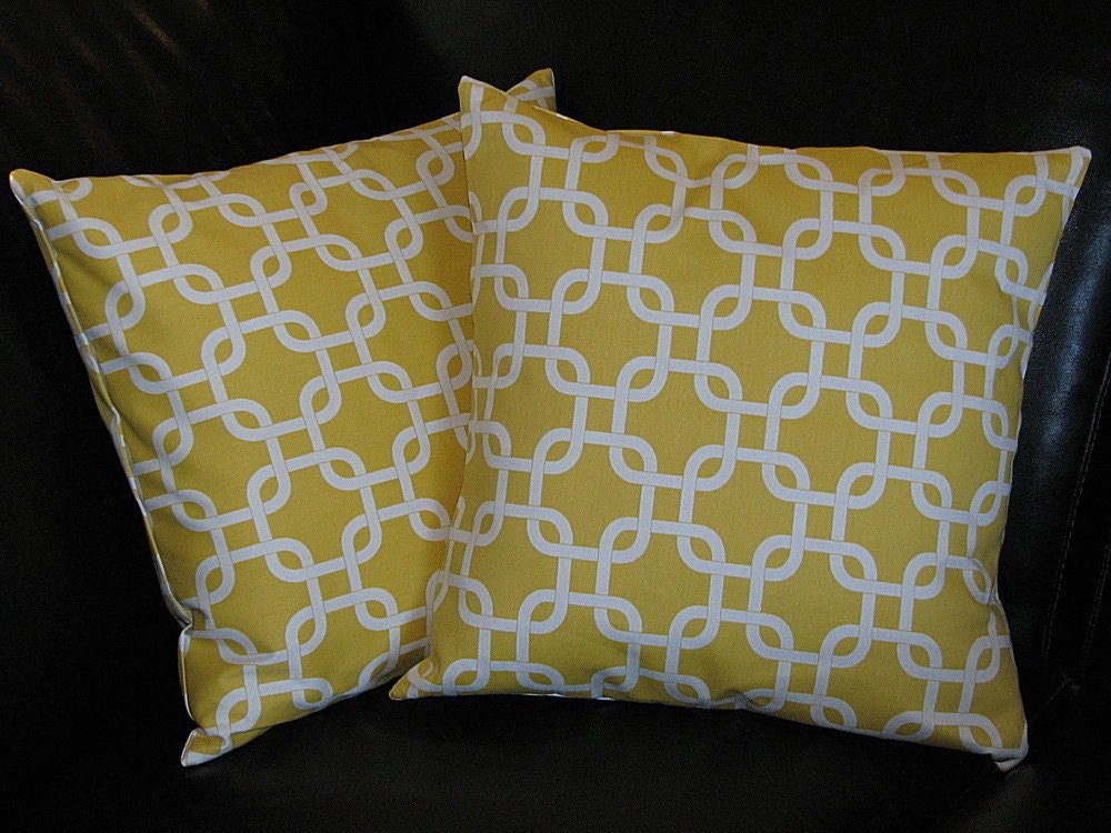 Yellow Pillows 26" set of TWO Corn Yellow and White Chain Link Pillow COVERS 26x26 Inch Euro Shams