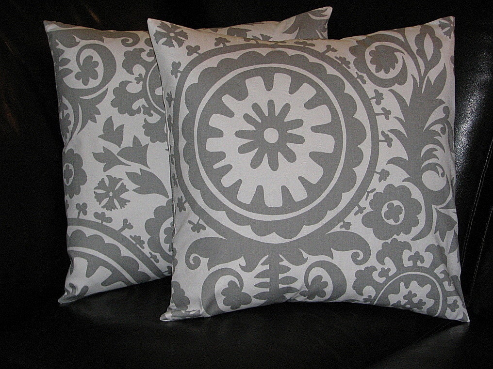 Pillows Decorative Pillows TRIO suzani, lulu stripe, barber bird 18x18 inch Throw Pillow Covers gray 18" storm grey, corn yellow, white