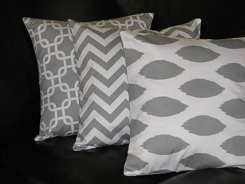 DAMASK Pillows Grey and White Accent Pillows 20x20 inch set of TWO storm grey 20" Decorative Throw Pillows