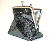 Formal Sequinned Palm Clutch in Gunmetal Grey with Nickel-Free Frame....Made to Order - bagsbystacey