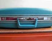 1960's Samsonite Silhouette Suitcase Blue -Turquoise - With Initials "M G"
