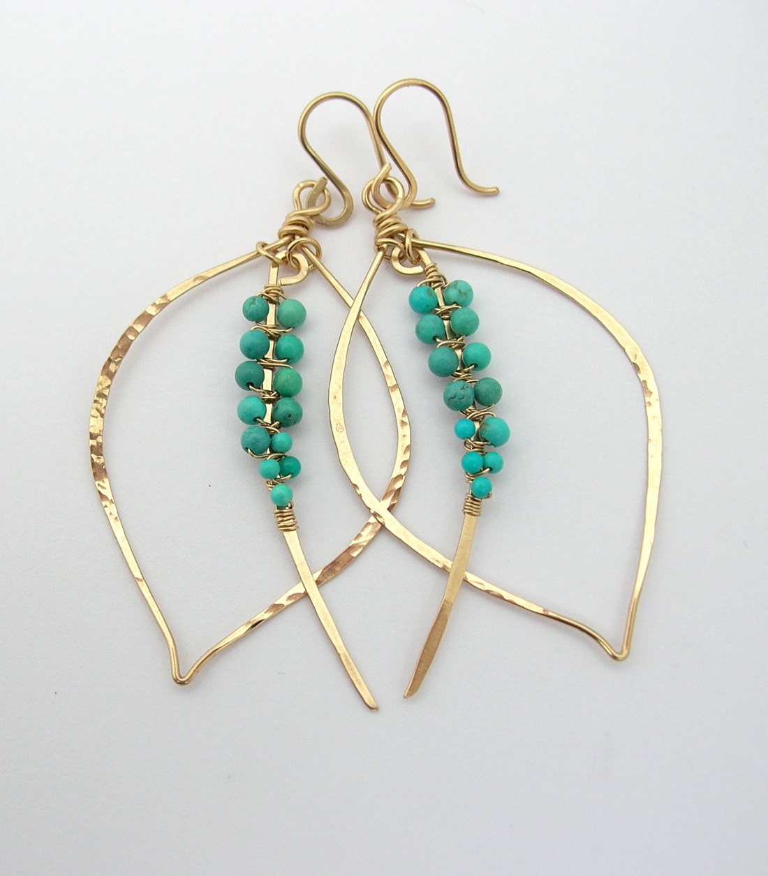 Peruvian Turquoise woven tusk Leaf Hoop Earrings
