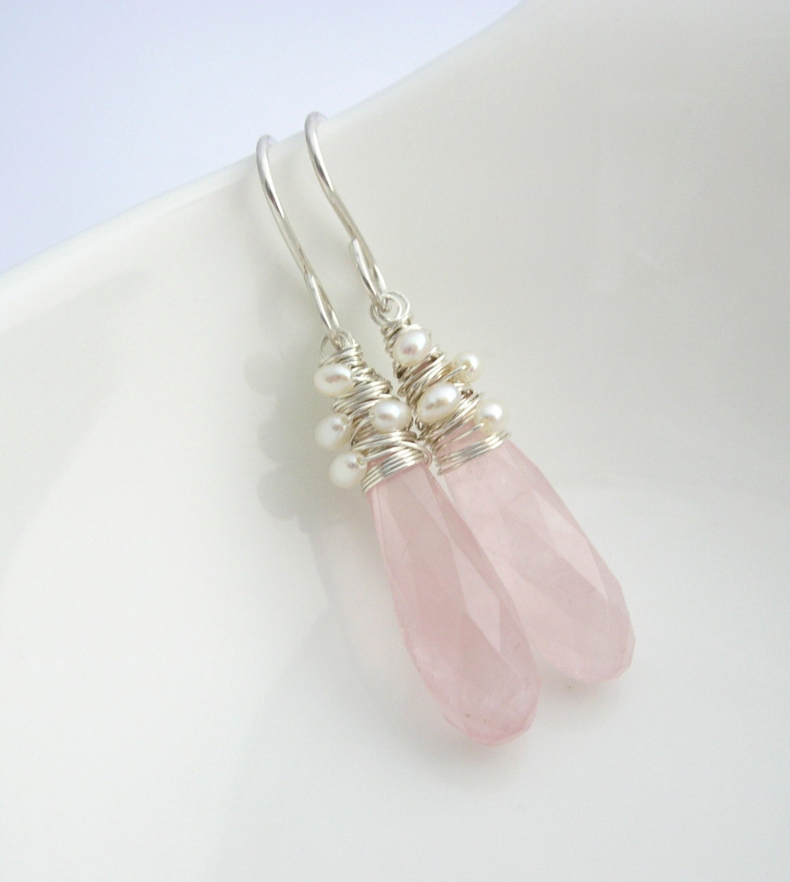 Rose Quartz and Pearl Earrings