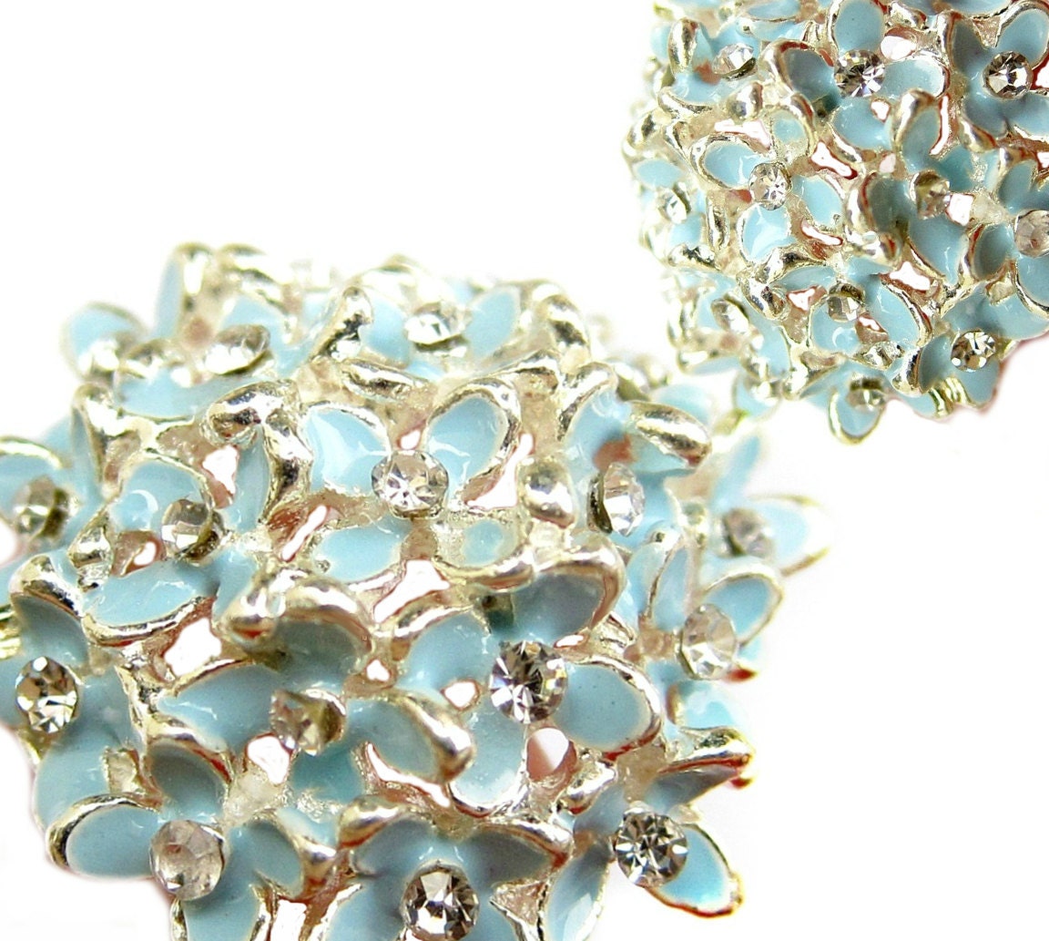 5 Hydrangea Enamel Rhinestone buttons Pastel Blue for Wedding Bridemaid Hair Accessories Scrapbooking RB-046B (size 29mm or 1.1 inch)