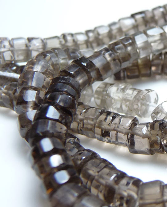 Smokey quartz faceted barrel heshi beads - full strand -  graduated smokey colors from deep to light - gemworks