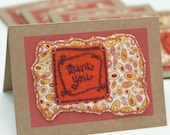 5.5x4 Thank You Cards, Hand Embroidered Cotton and Felt on Kraft Paper