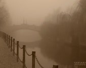 Silent misty morning by the river 8x12 sepia art photo print