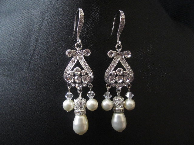 Sparkle filled bridal, wedding, fasion, cubic zirconia, earrings, chandeliar earrings, dangly earrings, swarovski pearl