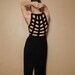 Black maxi dress small medium cage back cut out 80s 90s gypsy high slit