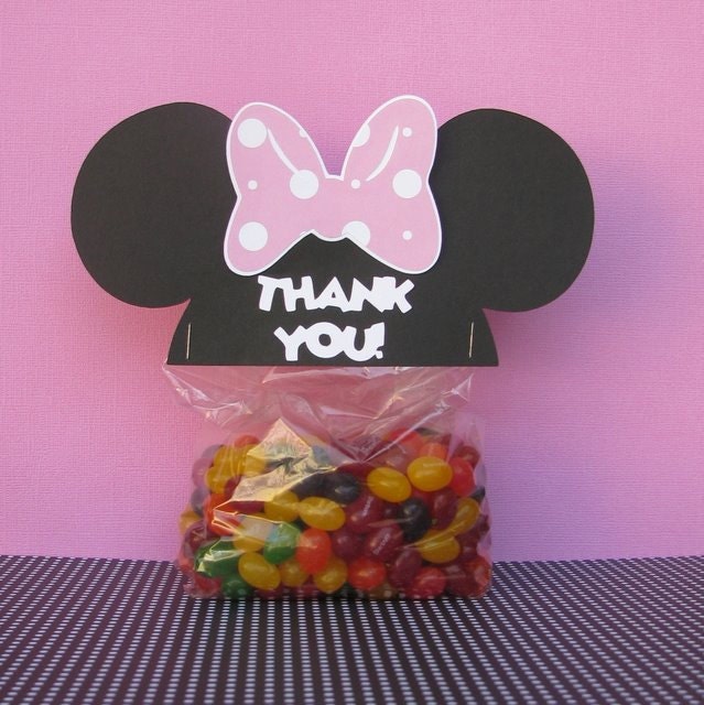 Minnie Mouse Ears Treat & Party Favor Thank You Goodie Bags Toppers Set of 6