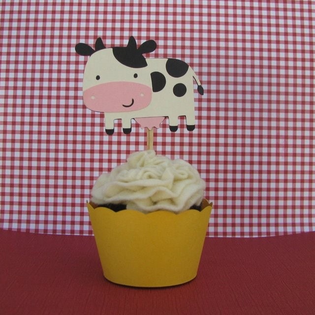 Cows on a Farm Cupcake Toppers Set of 4