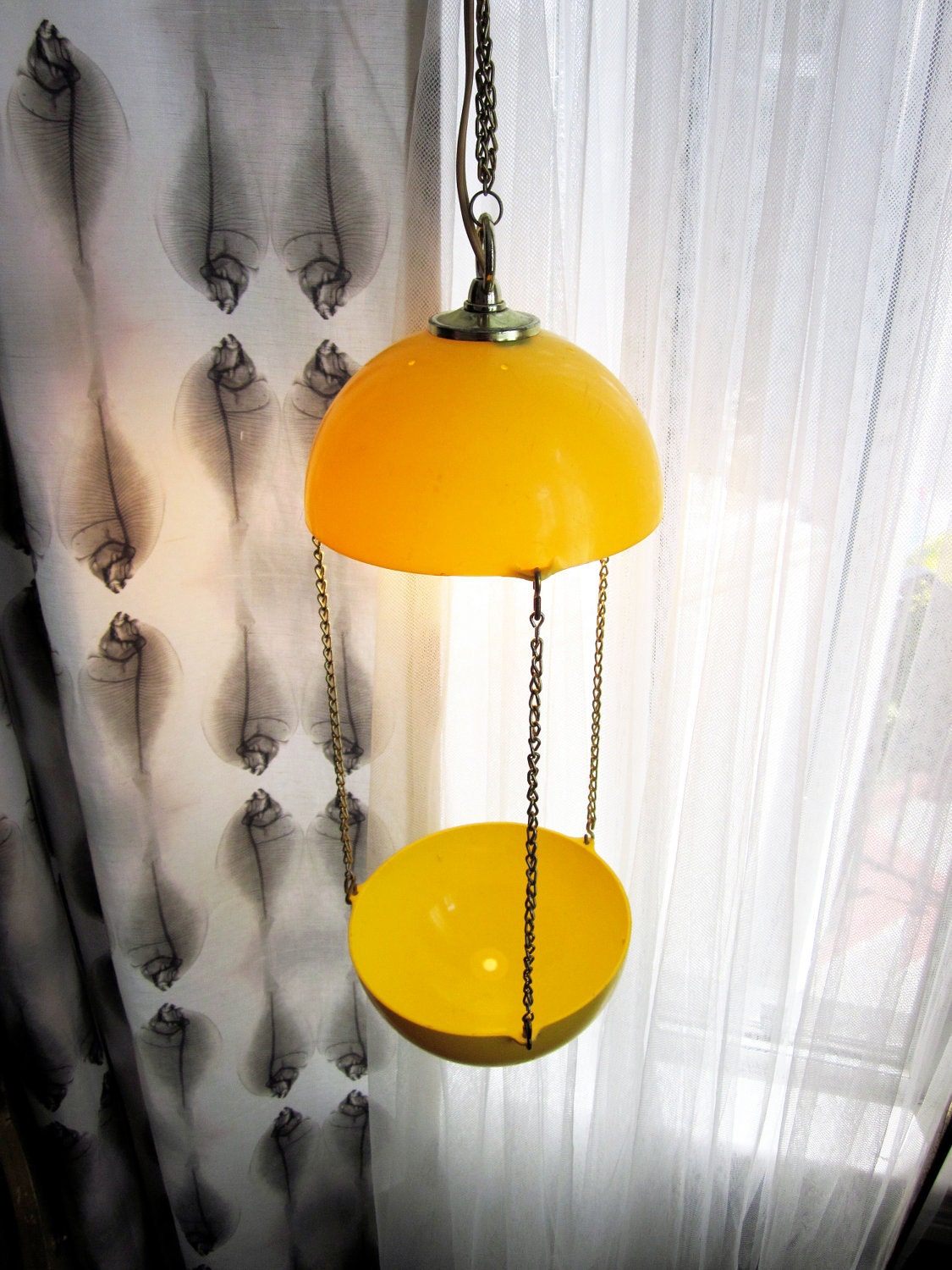 Mid Century Hanging Yellow Half Orbs Planter and Lamp