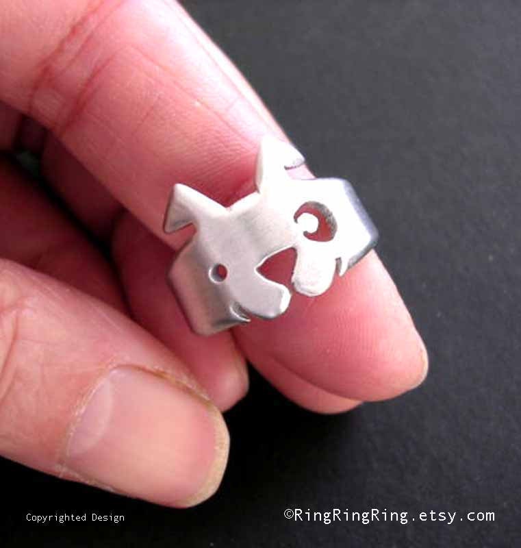 925 Adjustable dog - 16 gauge sterling silver ring jewelry, Cute spot dog ring, (Matte or Shine) 103012