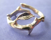 925. Thorn with leaf ring jewelry - Solid sterling silver ring. Size adjustable 092812