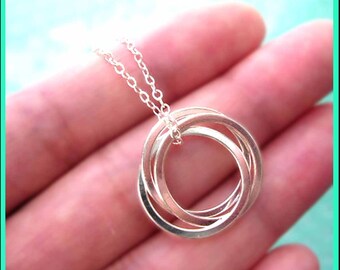 925. Trinity - Sterling silver necklace jewelry, Three circles, 3 rings Pendant for sisters, best friends (Plain or Hammered)