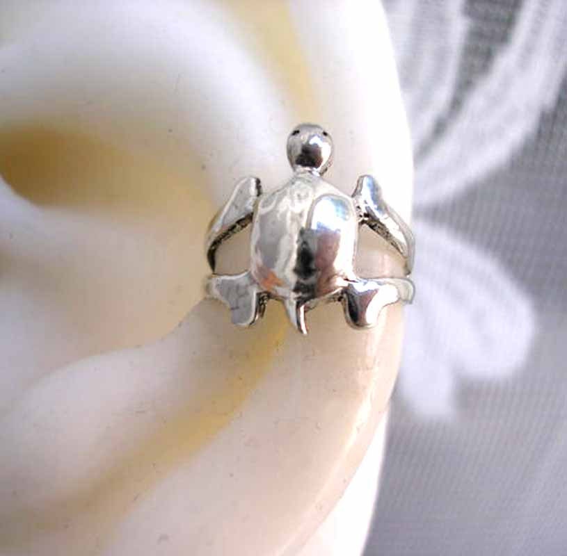 925 Cute tortoise ear cuff earring jewelry in solid sterling silver, Turtle Left earcuff for men and women, Birthday gift