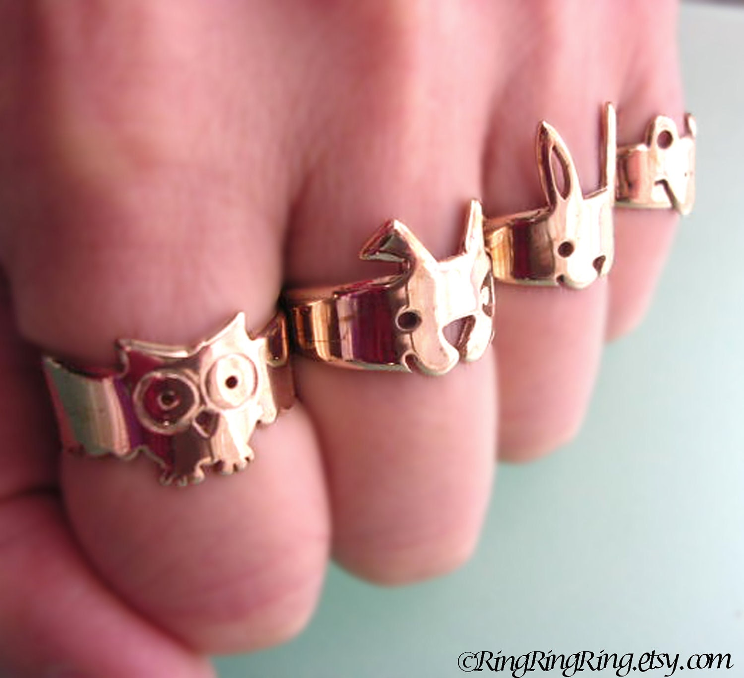 Bronze Adjustable animal ring jewelry, Cute spot dog ring (Matte or Shine)
