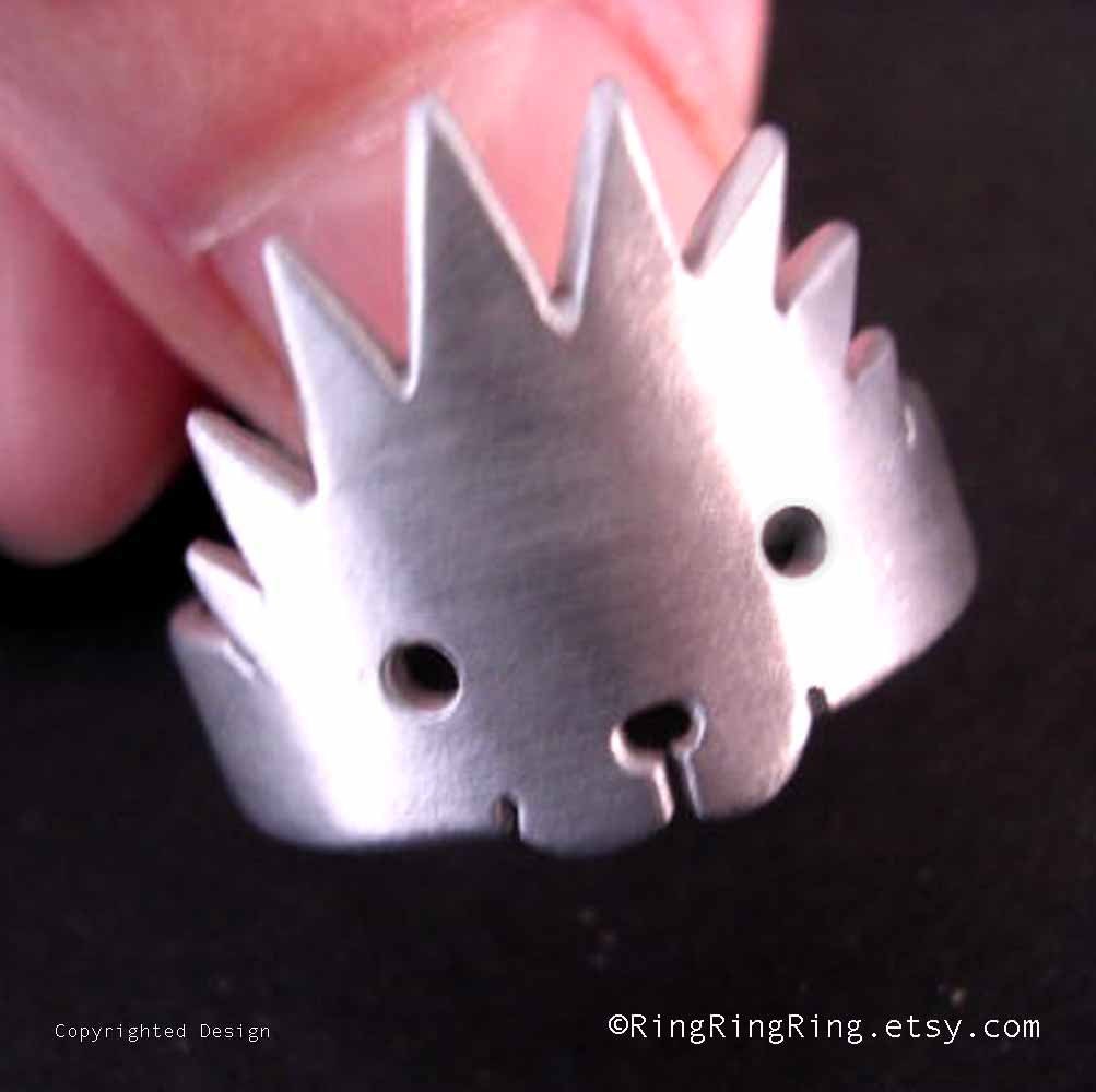925 Adjustable cute animal ring, Hedgehog ring in solid sterling silver ring jewelry, (Matte or Shine)