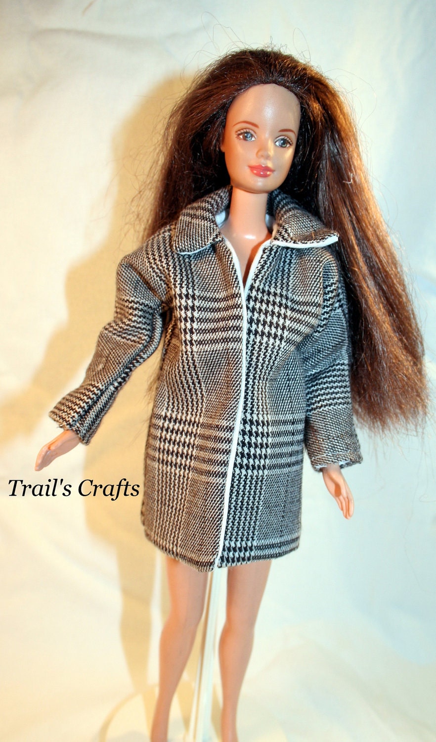Handmade Barbie Clothes Doll Coat Style 4 Back & White