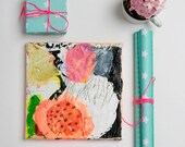 painting abstract acrylic mixed media dots contemporary art white pink