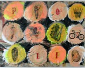 painting art abstract mixed media original fine acrylic black orange
