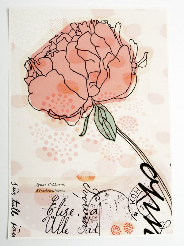 peony print art giclee pink coral flower wedding gift