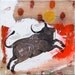 original abstract modern painting - Jumping Ox painting - gallery fine art original - contemporary interior design - home wall decor - brown, red, white