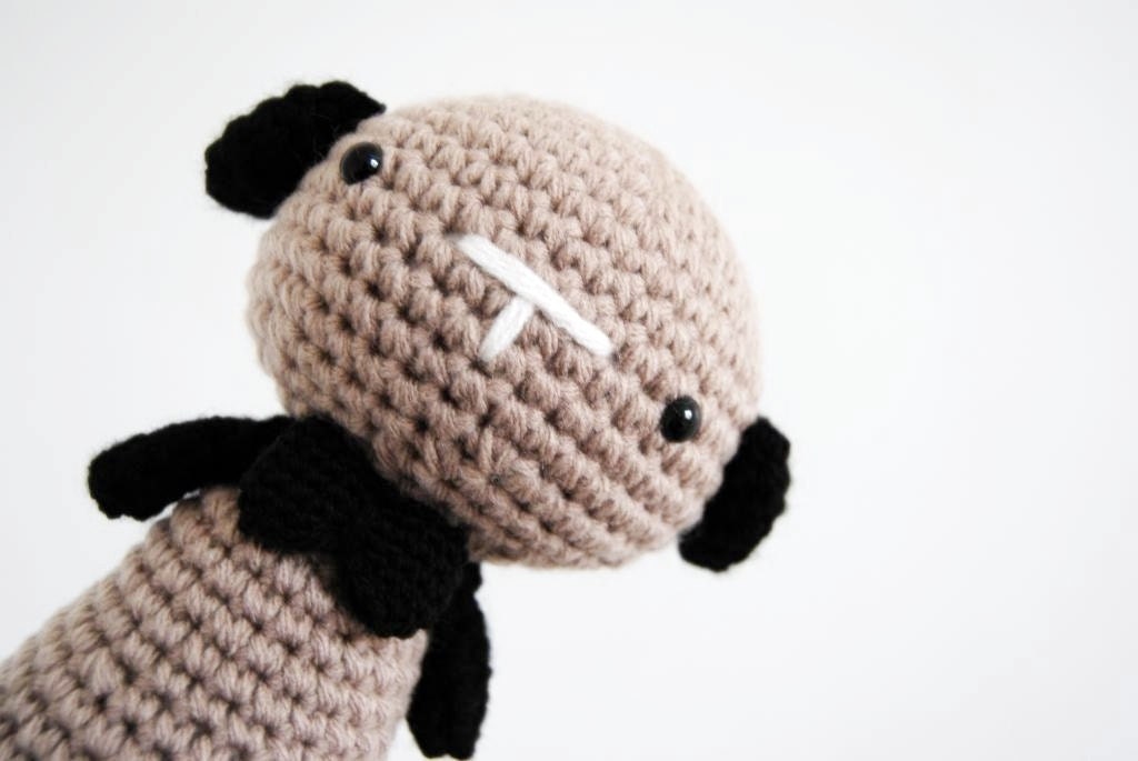 Amigurumi Big Beige Doggy with a black bow tie - ready to ship