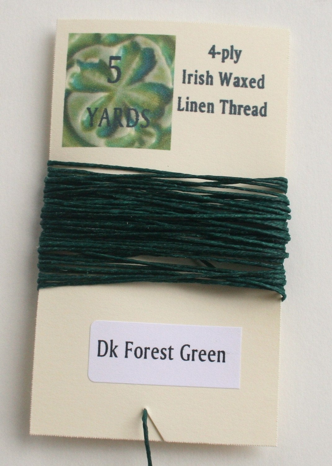 5 yrds Dark Forest Green 4 ply Irish Waxed Linen Thread