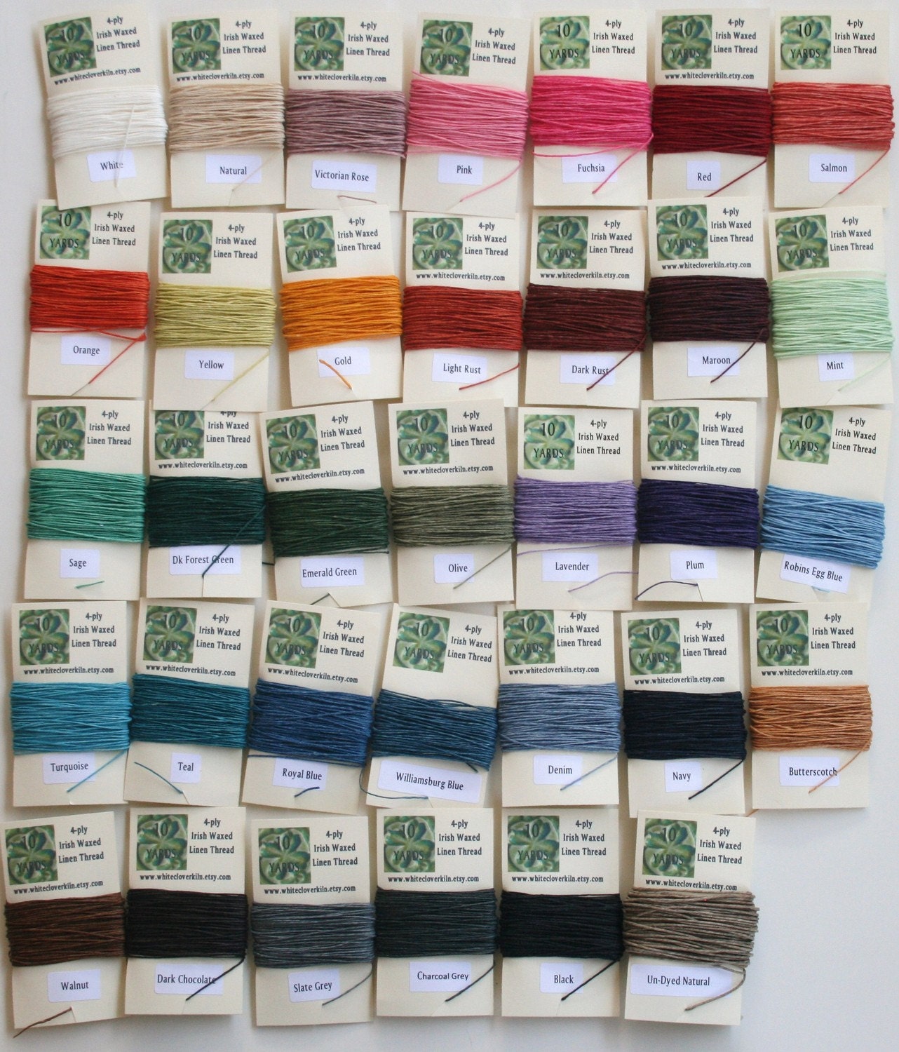 You Pick 10 Colors (10 yds each) of 4 ply Irish Waxed Linen Thread (100 Yards)