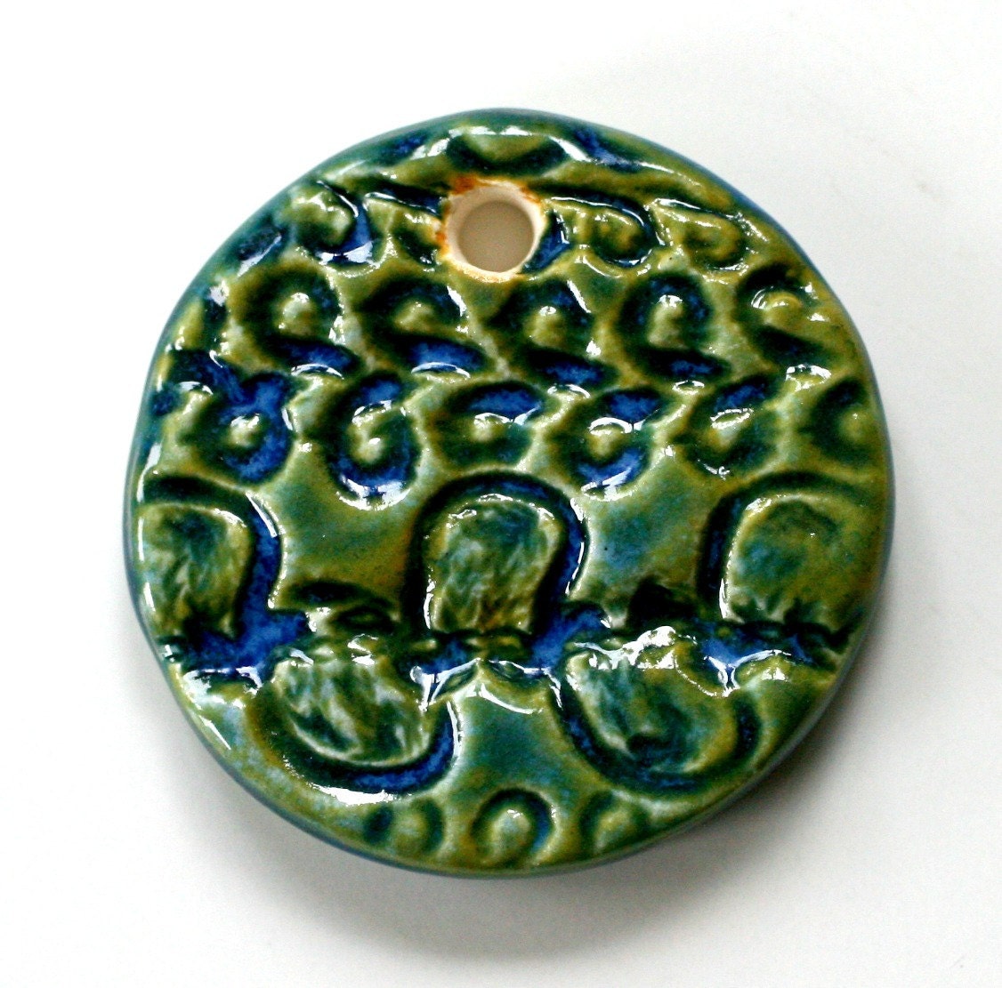 Handmade Ceramic Artisan Pendant in Blue on Peach BLUPEAP4