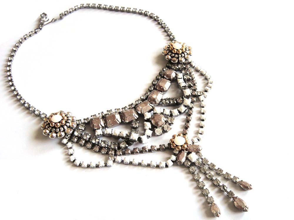 Bridal rhinestone necklace - wedding jewelry - handpainted sparkling rhinestones - glamour statement piece