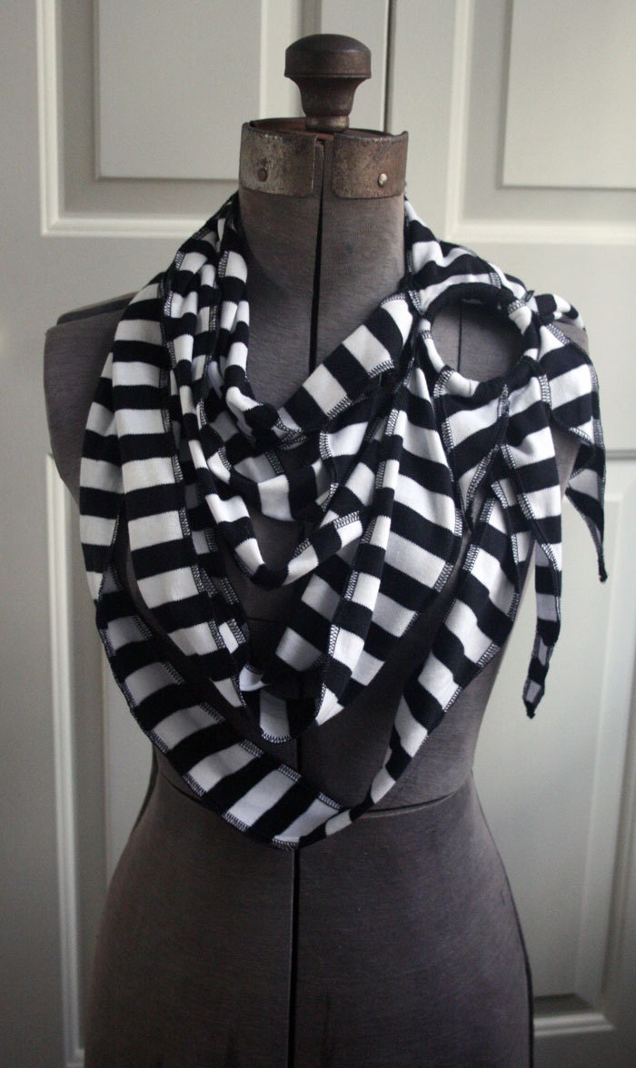 Draped jersey scarf black and white stripes by Dreadnought