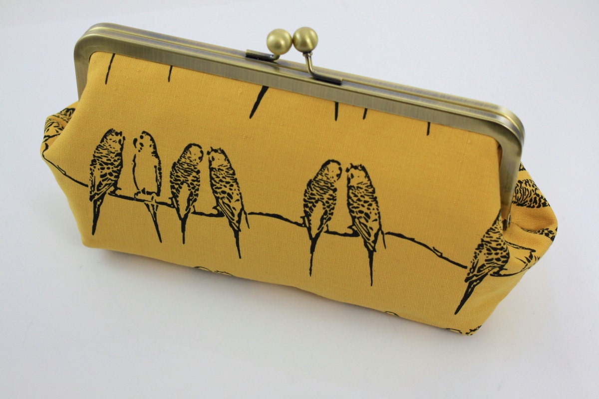 Super Lovely Singing Parakeets (Yellow) - 8 inch Casual Frame Clutch - the Emma Clutch