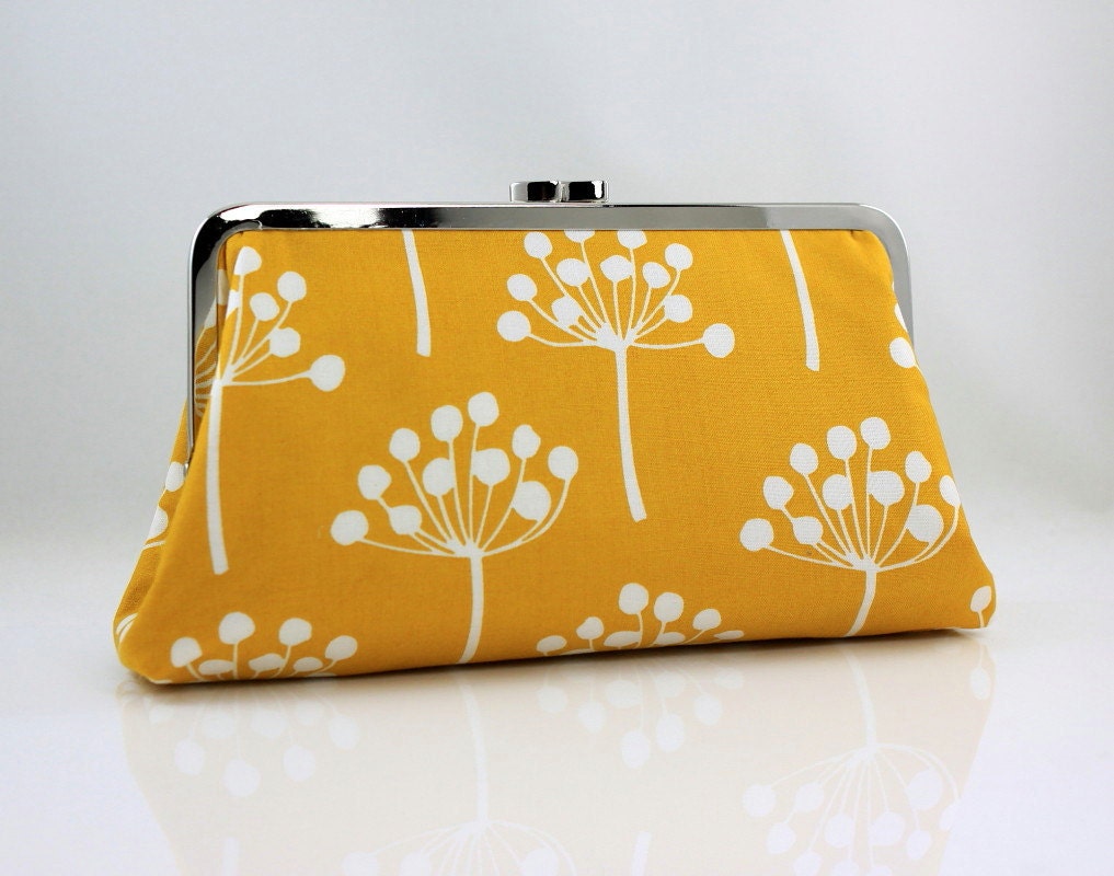 Bridesmaid Clutch - Echo Trees (White & Gold) - 8 inches Larger Silver Frame Clutch - the Christine Clutch