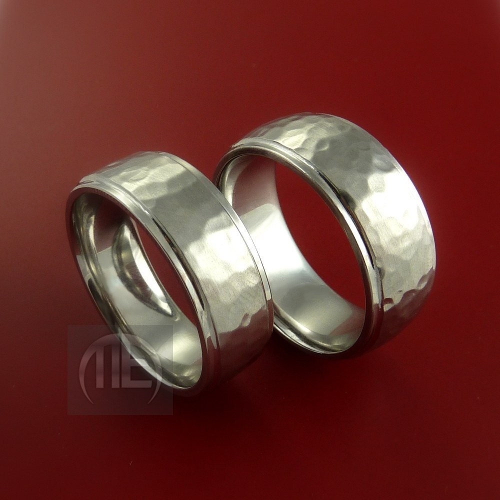 Cobalt Chrome Hammered His and Hers Matching Wedding Band Set Engagement Ring Made to Any Size 3-22